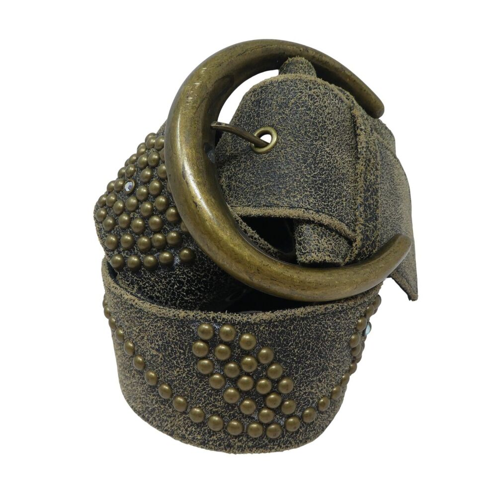 Raina Design Brown Leather Brass Studded Boho Festival Belt